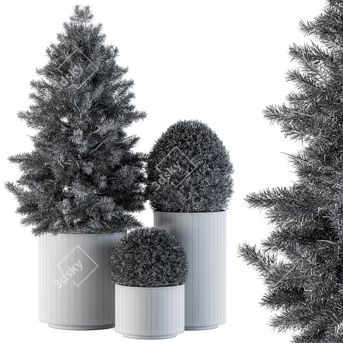 Elegant Outdoor Tree Set in Concrete 3D model image 4