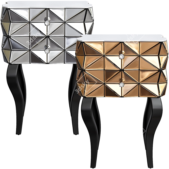 Sleek Mirrored Side Table with 2 Drawers 3D model image 1