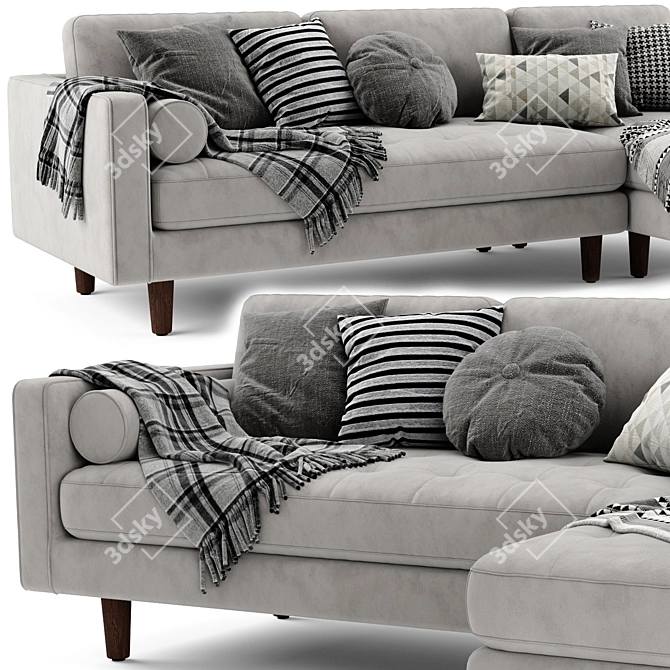 Modern Sven Chaise Sofa 3D model image 4