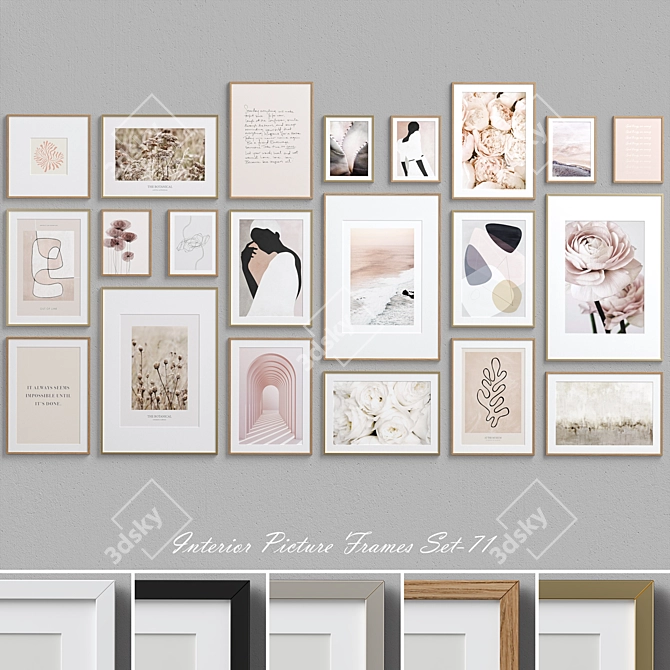 Beige Pink Interior Frames Set 3D model image 1