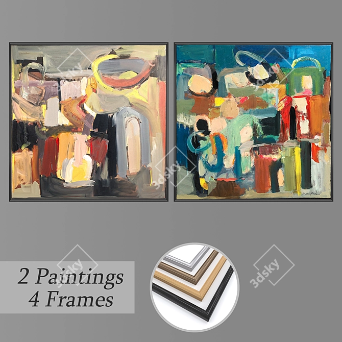 Modern Wall Art Set with Various Frame Options 3D model image 1