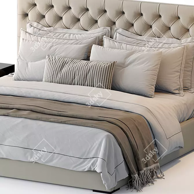 Luxury Diamond Tufted Fabric Bed - RH Adler 3D model image 2