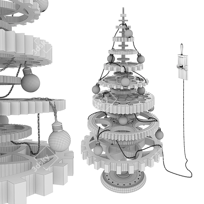 Vintage Steampunk Christmas Tree 3D model image 3