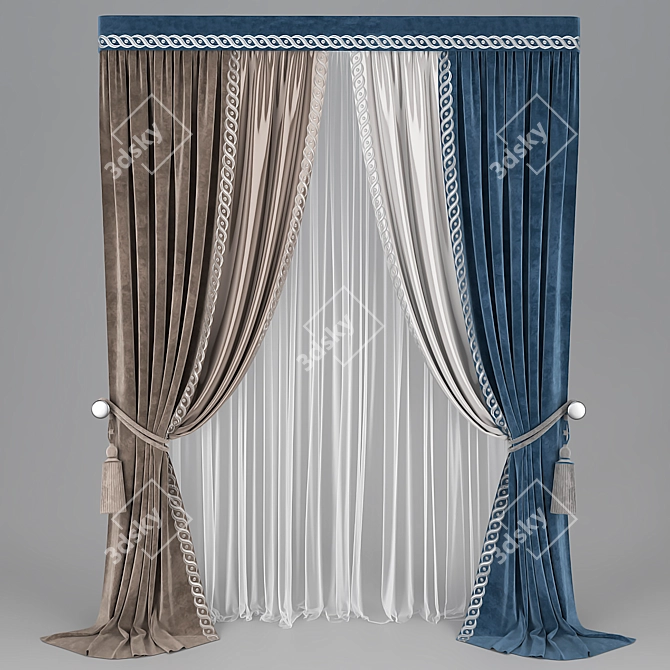 Lace Curtain with Sheer Fabric 3D model image 1