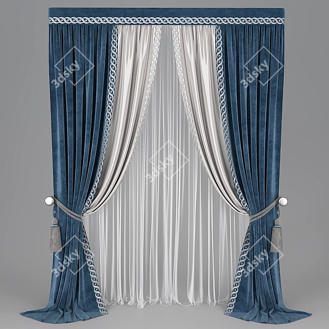 Lace Curtain with Sheer Fabric 3D model image 2