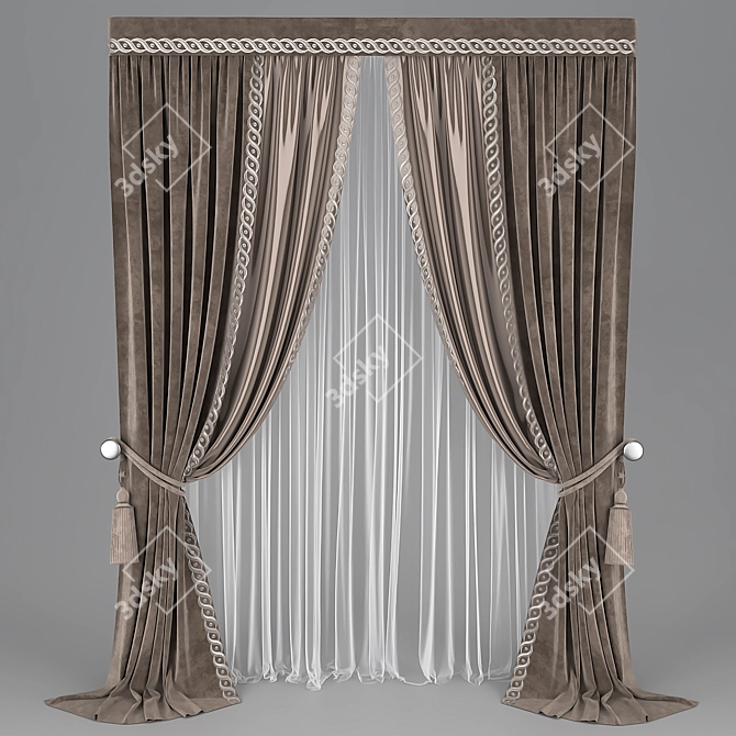 Lace Curtain with Sheer Fabric 3D model image 3