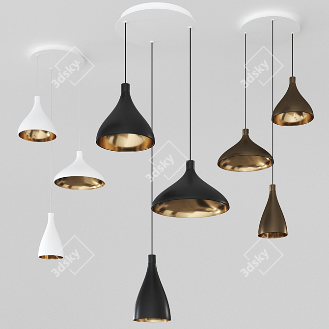 Sleek Swell 3-Light Chandelier 3D model image 1