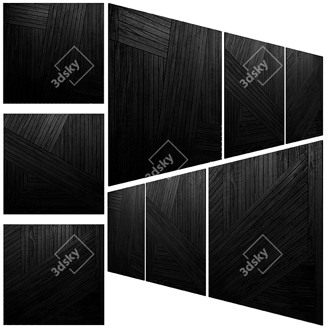Black Wooden Decor Wall Panel 3D model image 2