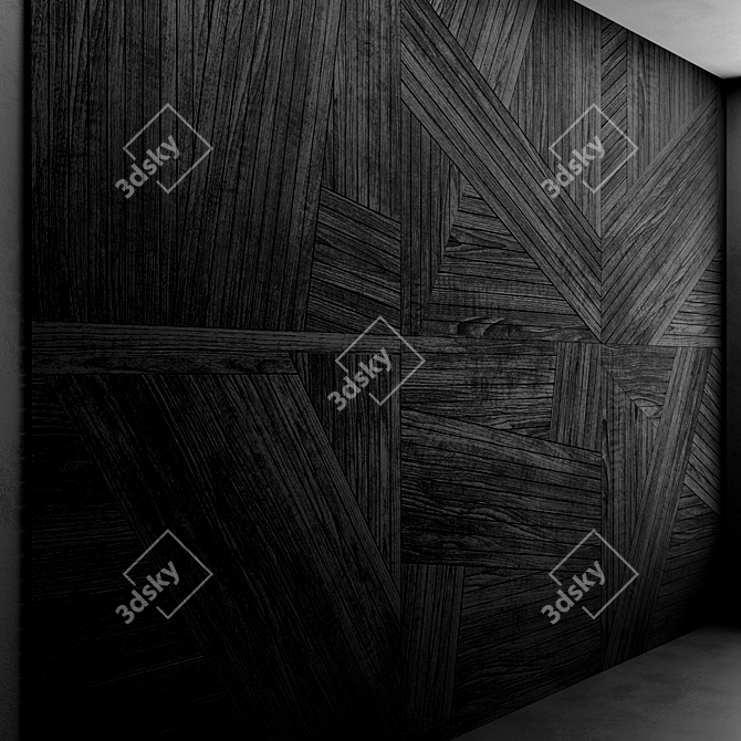 Black Wooden Decor Wall Panel 3D model image 3