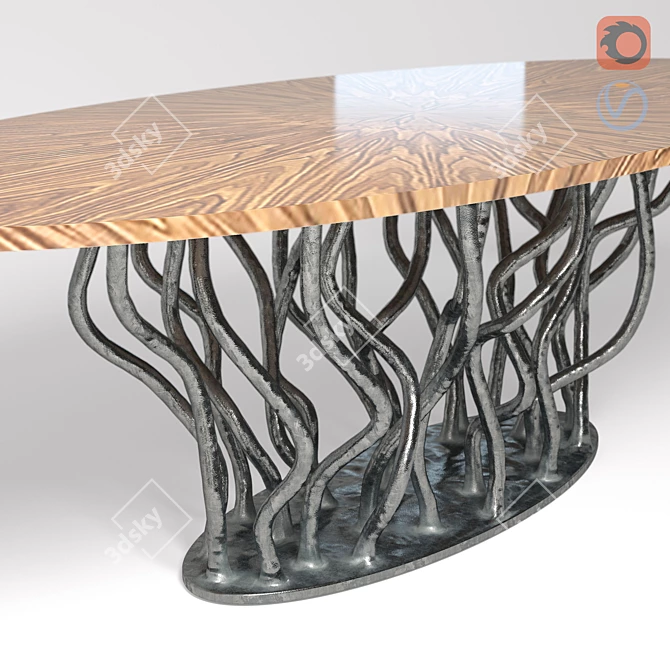 Allana Walnut Brass Dining Table 3D model image 2