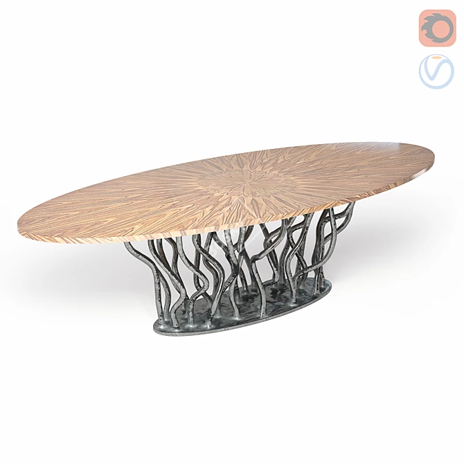 Allana Walnut Brass Dining Table 3D model image 4
