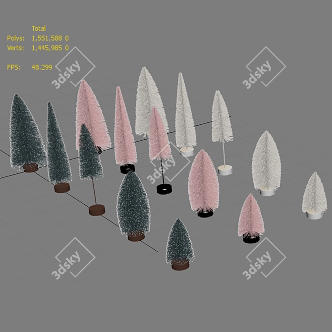 Festive Miniature Christmas Trees 3D model image 3