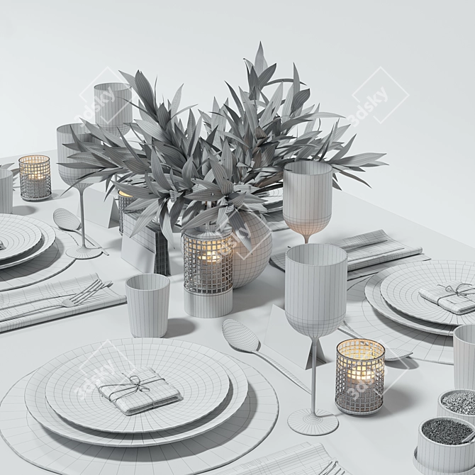 Elegant Dark Tableware Set 3D model image 6