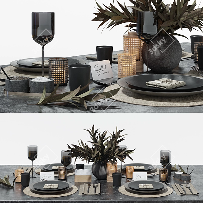 Elegant Dark Tableware Set 3D model image 9