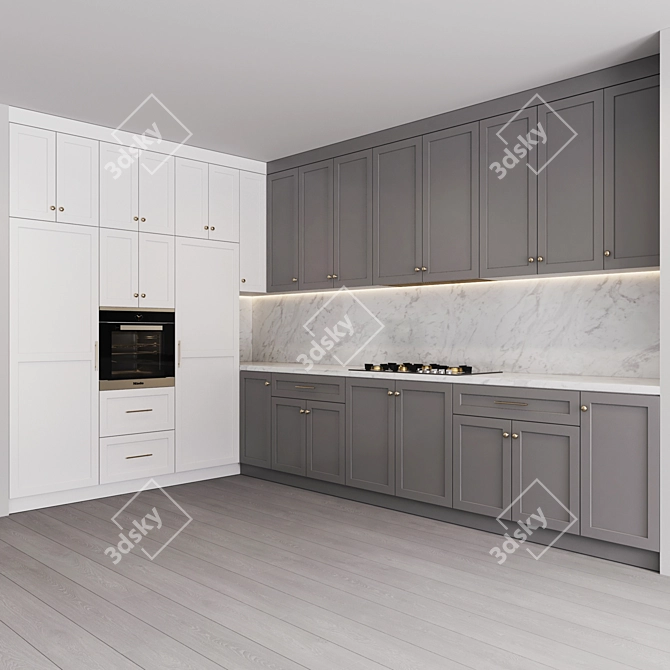 Modern Kitchen Set: Gas Hob, Sink, Oven & Hood 3D model image 2