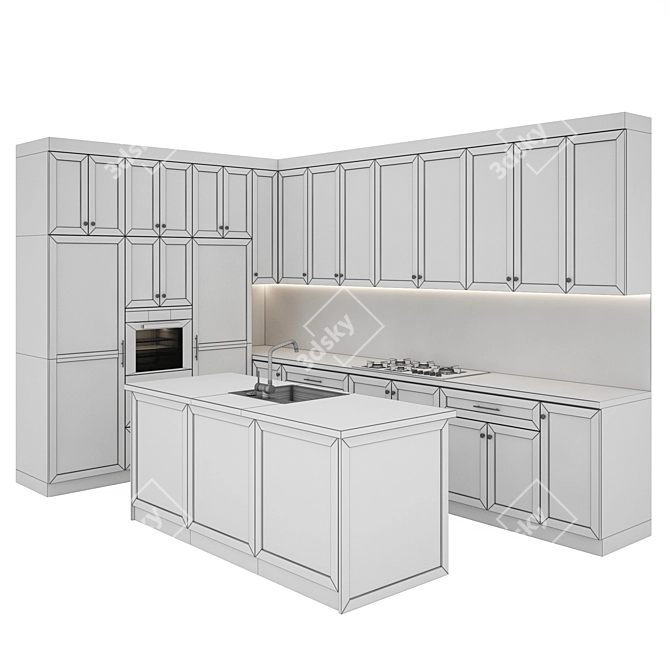 Modern Kitchen Set: Gas Hob, Sink, Oven & Hood 3D model image 5