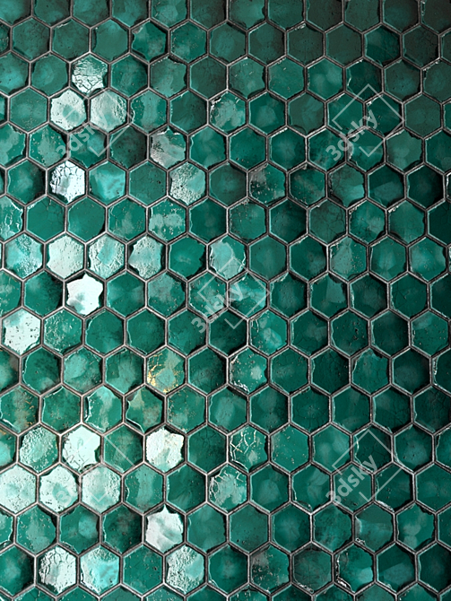 Seamless Teal Tile Material 3D model image 2