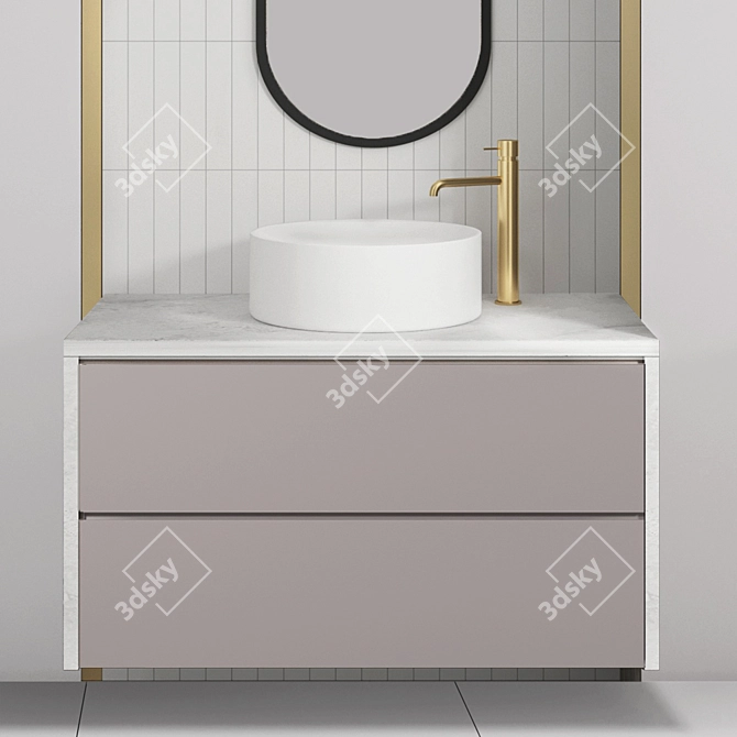 Modern White Bathroom Set 3D model image 2