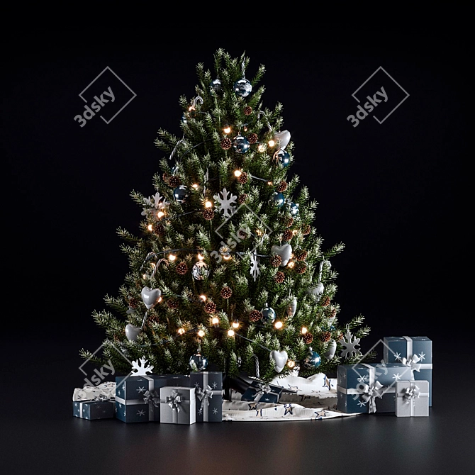 Festive Christmas Tree with Decorations 3D model image 1