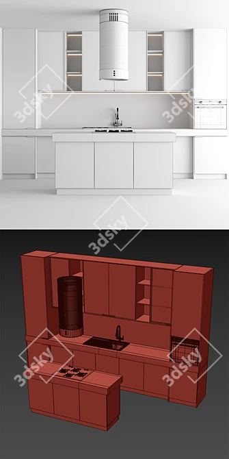 Modular Hadi Kitchen - Customizable & Space-saving 3D model image 4