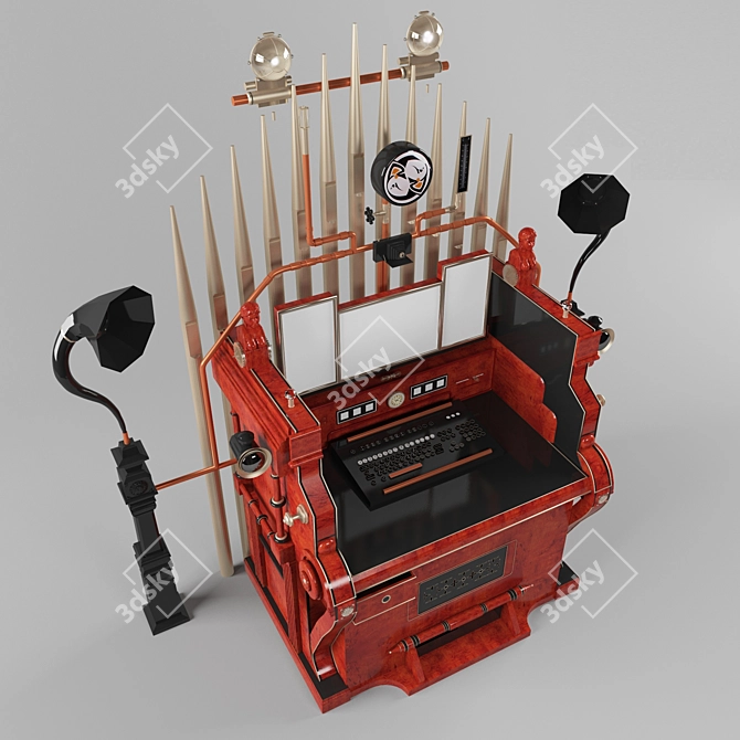 Victorian Steampunk Computer Desk 3D model image 3