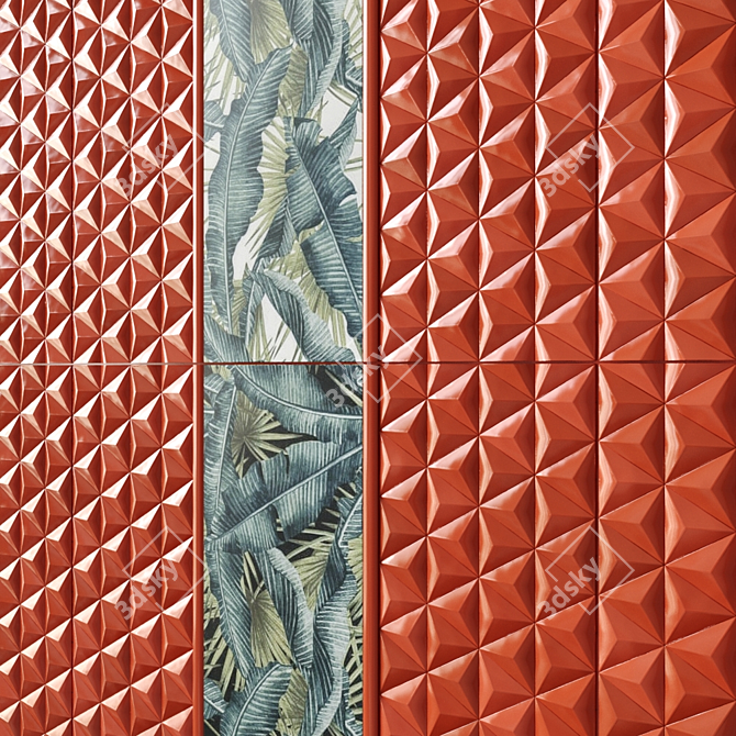 Diagonal Red Structured Trim Tile 3D model image 3