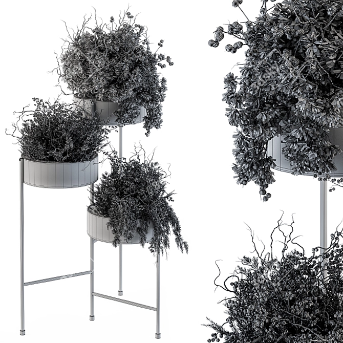 Plant Set 103: Black Stand 3D model image 5