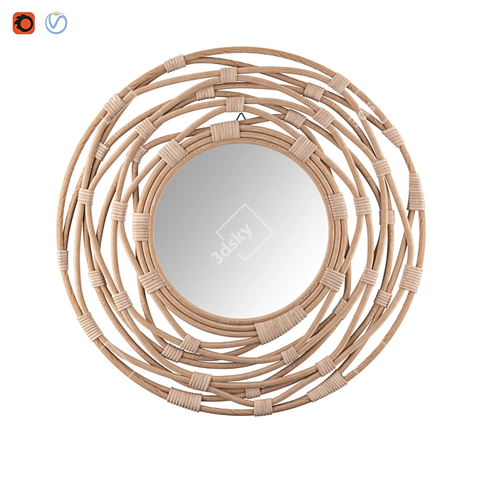 Rattan Sunburst Wall Mirror 3D model image 1