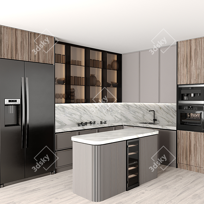 Modular Kitchen 3D Model 3D model image 2