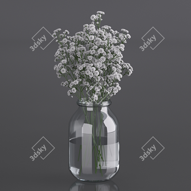 Whimsical Gypsophila Jar Bouquet 3D model image 3