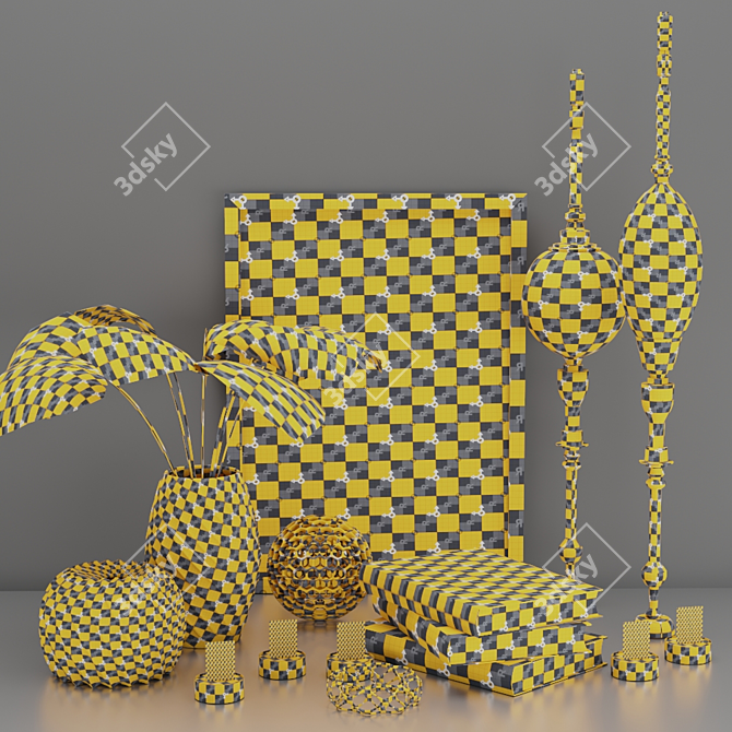 Golden Decor Set: Vines, Candlestick, Book 3D model image 1