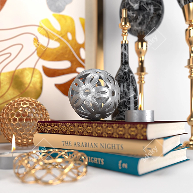 Golden Decor Set: Vines, Candlestick, Book 3D model image 10