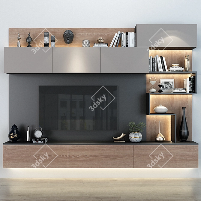 Modern TV Wall Set 0153 3D model image 1