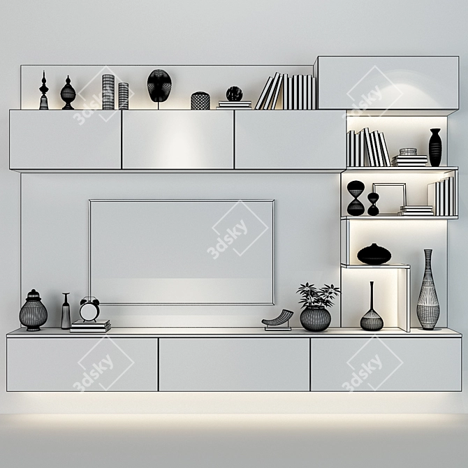 Modern TV Wall Set 0153 3D model image 2