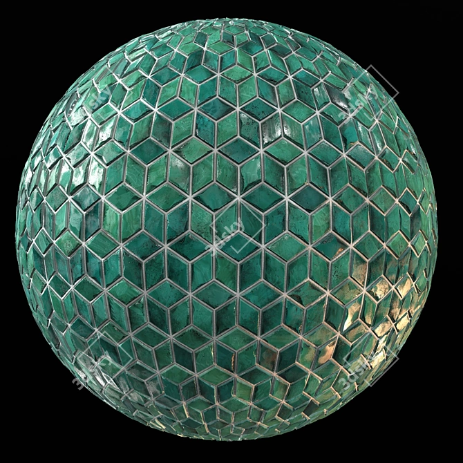 Seamless Teal Tile PBR 3D model image 1