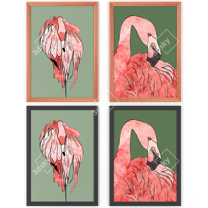 Lively Flamingo Painting - Frame Mj01 3D model image 2