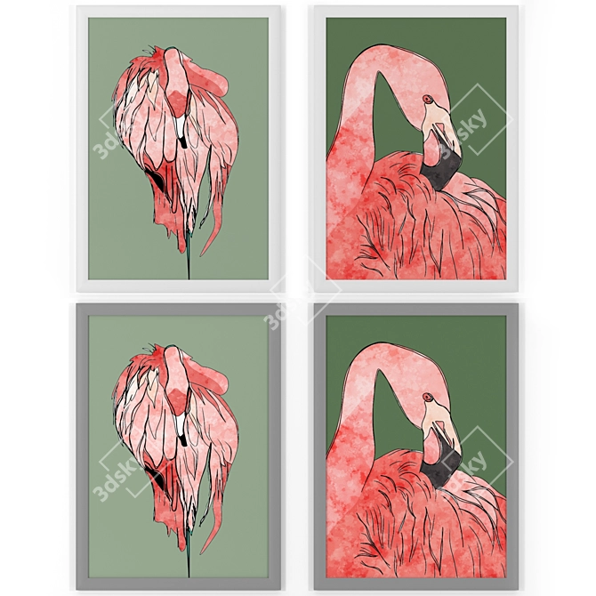 Lively Flamingo Painting - Frame Mj01 3D model image 3