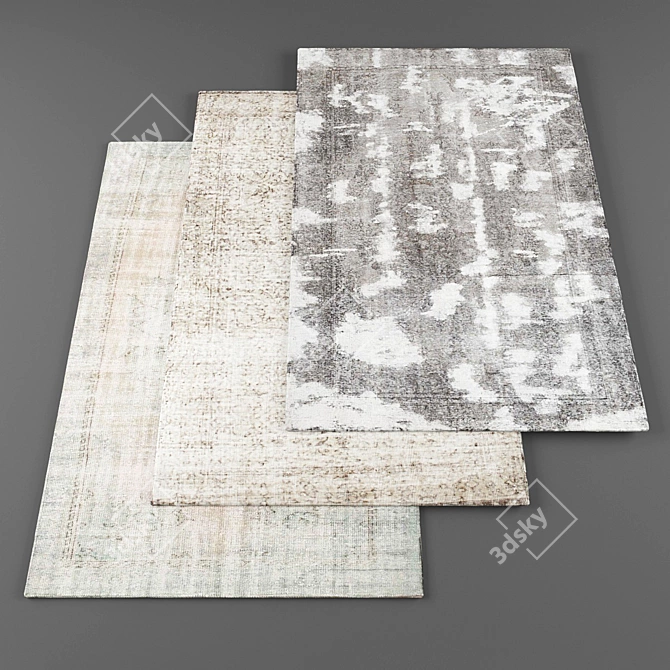 Stylish Textured Rugs - Set of 5 3D model image 1