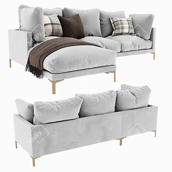 Adams Metal & Fabric Chaise Sectional 3D model image 4