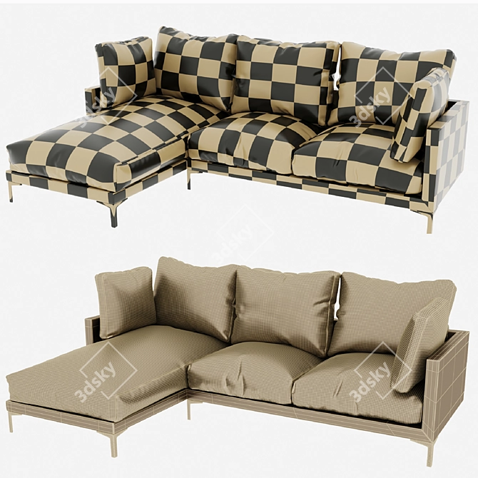 Adams Metal & Fabric Chaise Sectional 3D model image 5