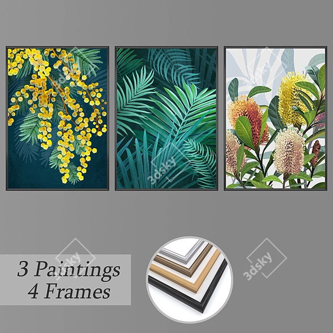 Artful Set: 3 Wall Paintings with Multiple Frame Options 3D model image 1