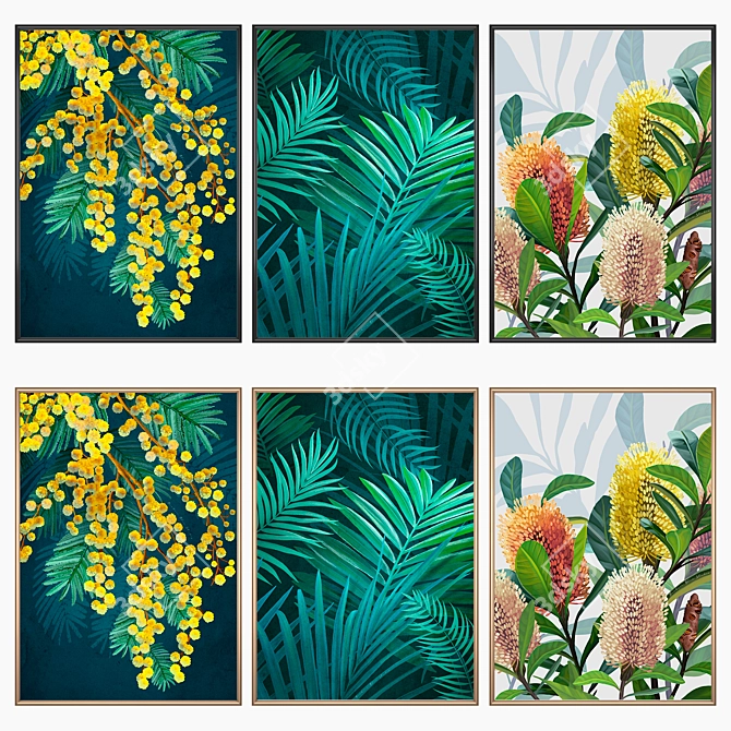 Artful Set: 3 Wall Paintings with Multiple Frame Options 3D model image 2