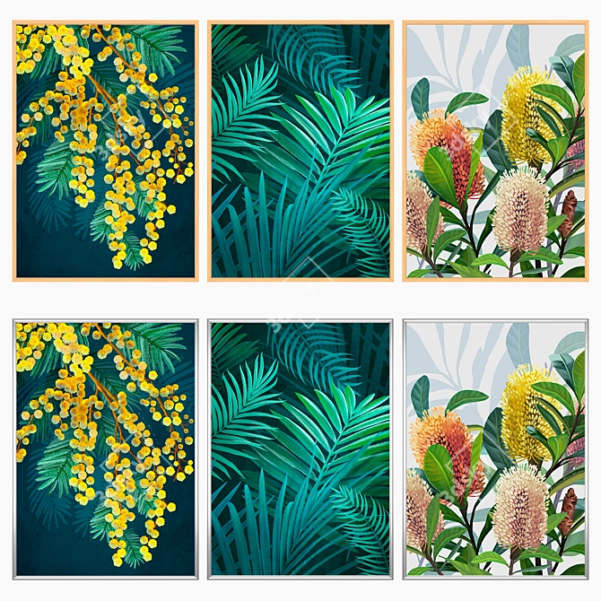 Artful Set: 3 Wall Paintings with Multiple Frame Options 3D model image 3