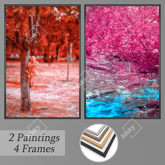 Elegant Wall Art Set: Frame Options + 2 Paintings 3D model image 1