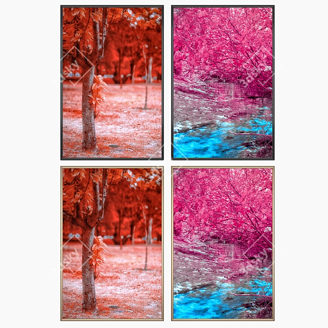 Elegant Wall Art Set: Frame Options + 2 Paintings 3D model image 2