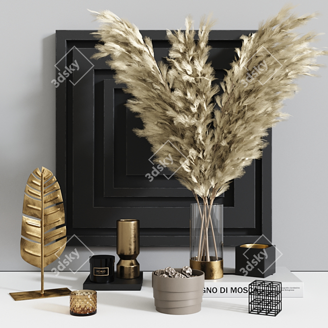 Pampa Grass Vase Decor Set 3D model image 1