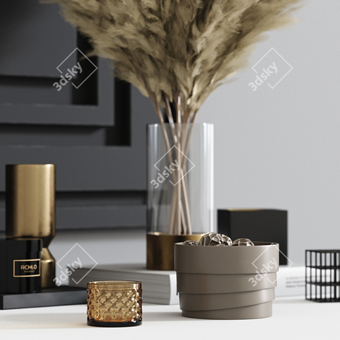 Pampa Grass Vase Decor Set 3D model image 2