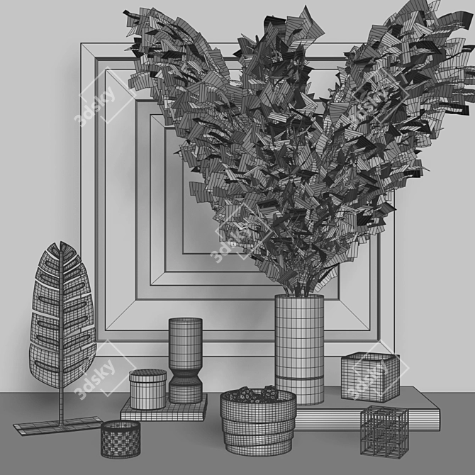 Pampa Grass Vase Decor Set 3D model image 5