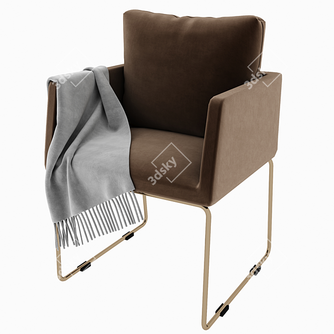 Elegant Brass and Fabric Armchair 3D model image 3
