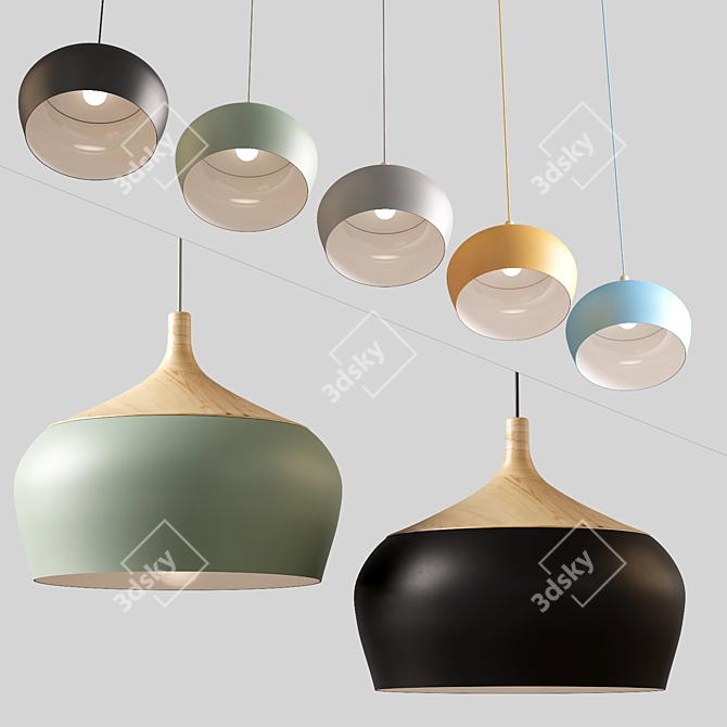 Wood and Aluminum Pendant Lights 3D model image 1